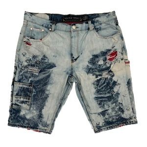 Heritage By America Men’s Patriotic Rip & Repair, Embossed Denim Shorts
